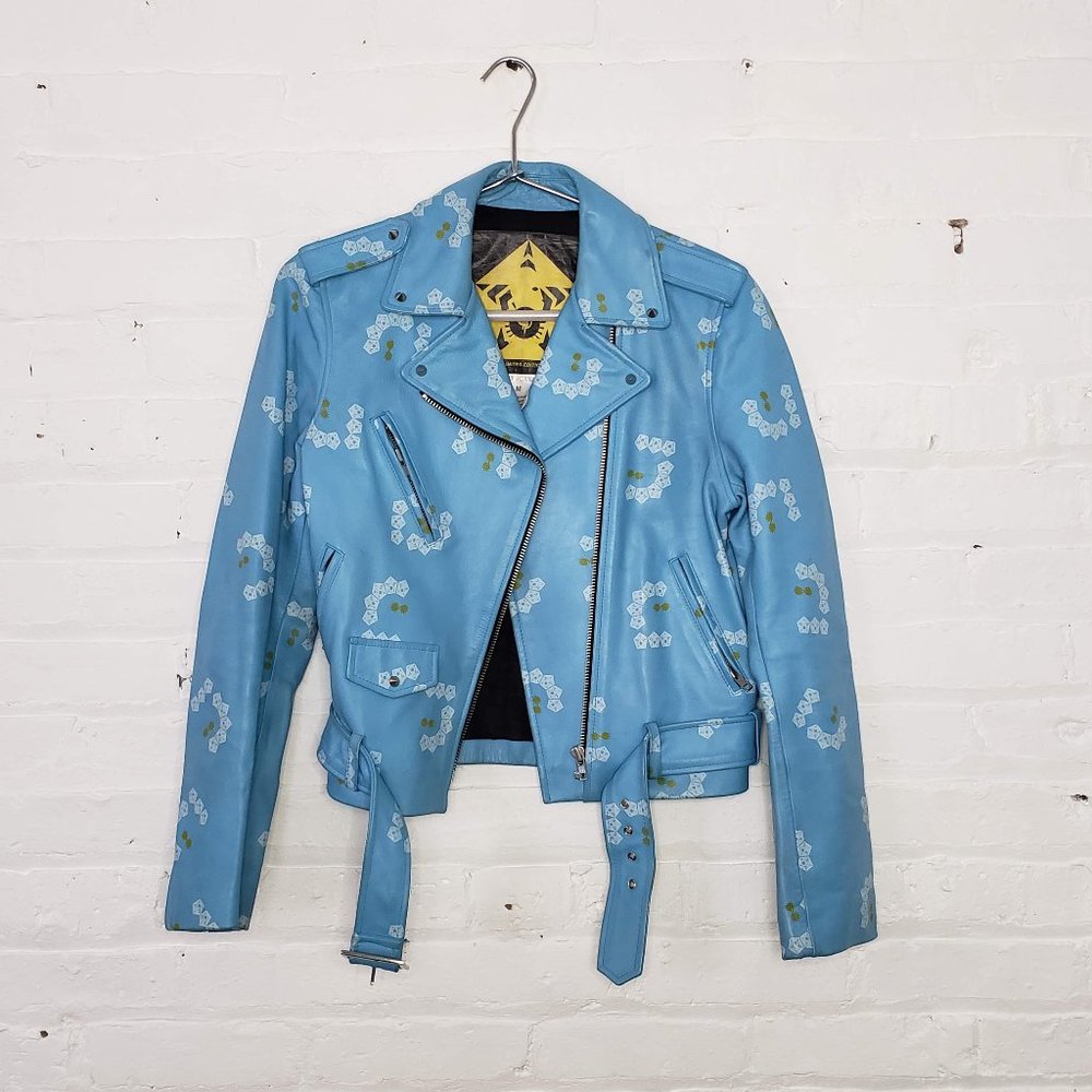Limited Edition Human Potential Streetwear Allover Print Blue Leather Motorcycle